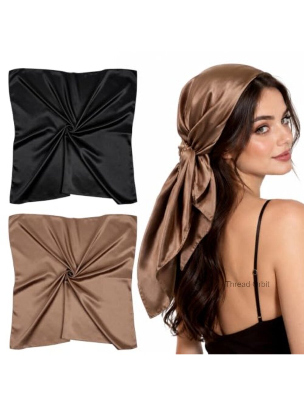 2 Pack Satin Silk Hair Scarf 35" Square Bandana Wrap Women